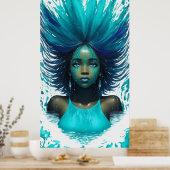 Poster Aqua Marine Eau Turquoise Imaginaire Fille Africai (Cuisine)