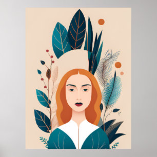 Poster Aqua Orange Abstrait Boho Illustration AI Art