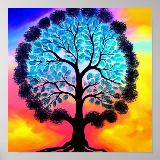 Poster Aqua Pink Tree of Life (Devant)