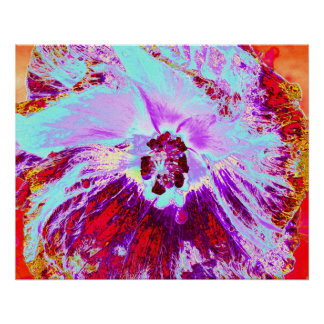 Poster Aqua tropicale Abstraite et fleur d'Hibiscus pourp