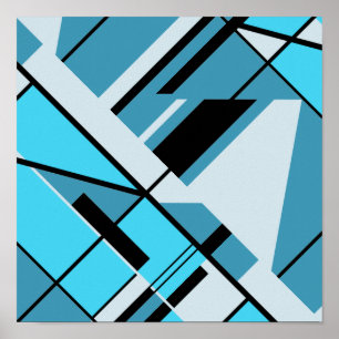 Poster Aqua Turquoise Gris avec conception diagonale noir