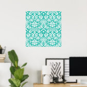 Poster Aqua turquoise Teal damask (Bureau à domicile)