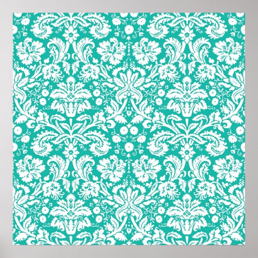Poster Aqua turquoise Teal damask (Devant)