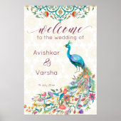 Poster Aqua vert turquoise Arabe vert paon bienvenue (Devant)