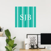 Poster Aqua Victorian Lady Stripe avec Monogramme (Bureau à domicile)