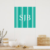 Poster Aqua Victorian Lady Stripe avec Monogramme (Cuisine)