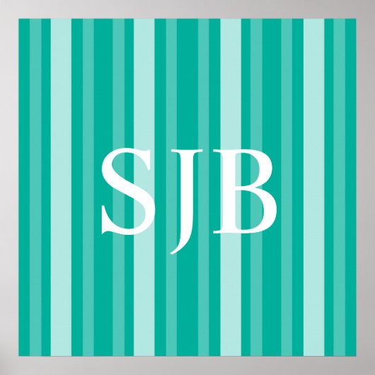 Poster Aqua Victorian Lady Stripe avec Monogramme (Devant)
