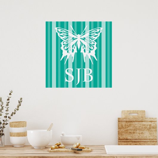 Poster Aqua Victorian Lady Stripe avec Papillon (Cuisine)