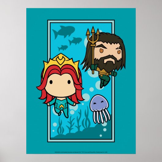 Poster Aquaman | Chibi Mera & Aquaman Graphisme sous-mari (Devant)