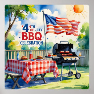 Poster Aquarelle 4 juillet BBQ