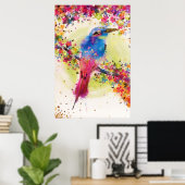 Poster Aquarelle à fleurs d'ornithologie dorée (Bureau à domicile)