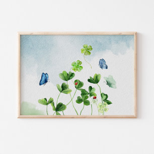 Poster Aquarelle à quatre feuilles Armoire de fermeture I