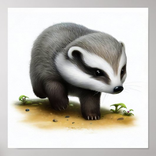 Poster Aquarelle à rendu 3D Image d'un Badger (Devant)
