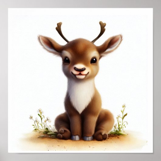 Poster Aquarelle à rendu 3D Image d'un caribou (Devant)