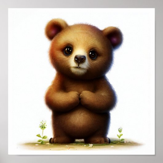 Poster Aquarelle à rendu 3D Image d'un ours Brown (Devant)