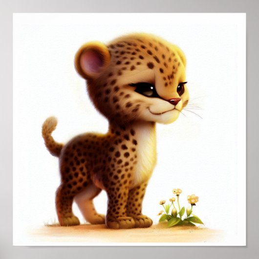 Poster Aquarelle à rendu 3D Image d'une guépard (Devant)
