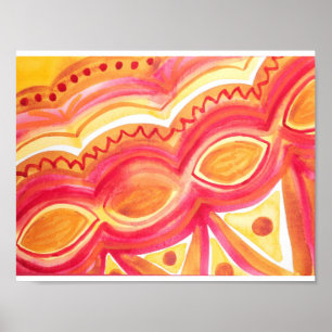 Poster Aquarelle Abstraite avec ambiance ethnique chaleur