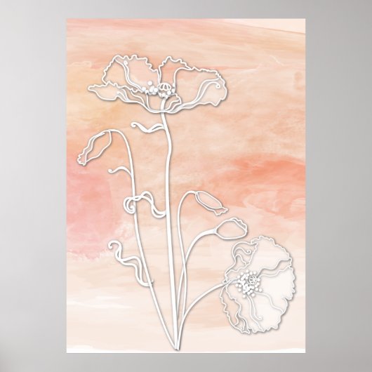 Poster Aquarelle Abstraite de corail et pavots (Devant)