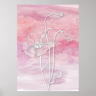 Poster Aquarelle Abstraite de mauve rose muet et pavots 2