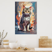 Poster Aquarelle Abstraite Expressionnisme de chats peint (Cuisine)