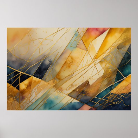 Poster Aquarelle Abstraite Géométrique Or (Devant)