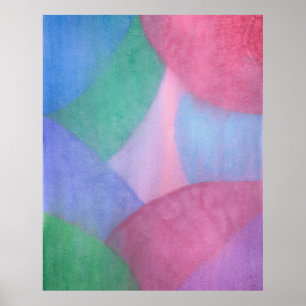 Poster Aquarelle abstraite pastel avec des formes qui se 