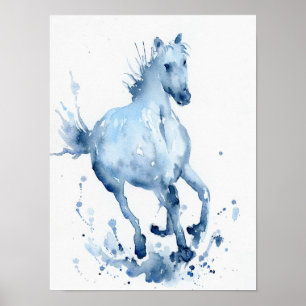 Poster Aquarelle Abstraite peinture à galop de cheval