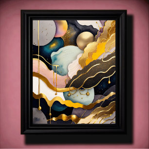 Poster Aquarelle Abstraite peinture biologique Or 4:5