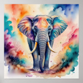 Poster Aquarelle Abstraite Peinture de l'éléphant 1:1 (Devant)