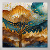 Poster Aquarelle Abstraite peinture de paysage or 1:1 (Devant)