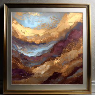 Poster Aquarelle Abstraite peinture de paysage or 1:1