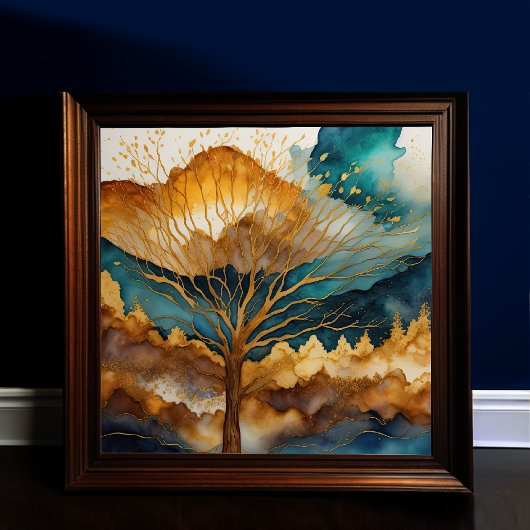 Poster Aquarelle Abstraite peinture de paysage or 1:1