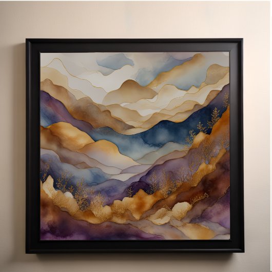 Poster Aquarelle Abstraite peinture de paysage or 1:1