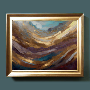 Poster Aquarelle Abstraite peinture de paysage or 4:3