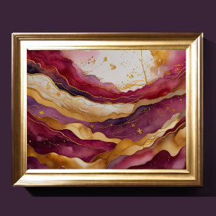 Poster Aquarelle Abstraite peinture de paysage or 4:3