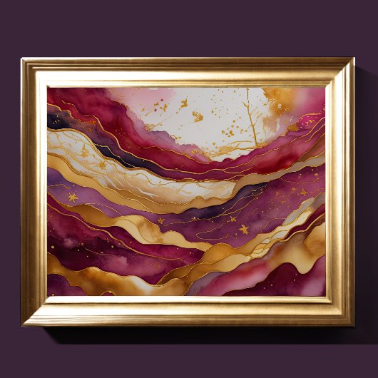 Poster Aquarelle Abstraite peinture de paysage or 4:3