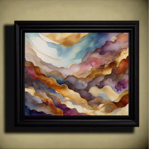 Poster Aquarelle Abstraite peinture de paysage Or 5:4