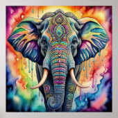 Poster Aquarelle Abstraite Peinture d'Elephant Holi (Devant)
