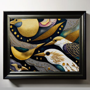 Poster Aquarelle Abstraite Peinture des oiseaux 5:4