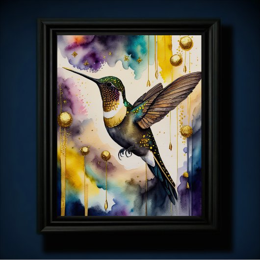 Poster Aquarelle Abstraite Peinture d'un colibri 5:4