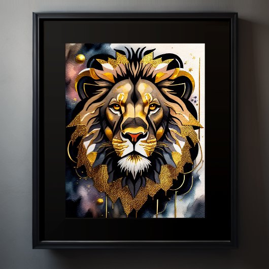 Poster Aquarelle Abstraite Peinture d'un lion 5:4