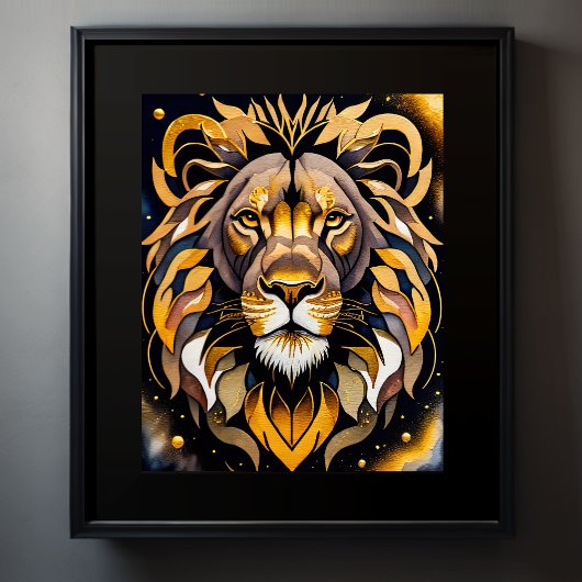 Poster Aquarelle Abstraite Peinture d'un lion 5:4