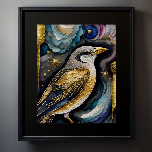 Poster Aquarelle Abstraite Peinture d'un oiseau 5:4