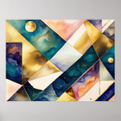 Poster Aquarelle Abstraite peinture géométrique Or 4:3 (Devant)