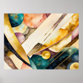 Poster Aquarelle Abstraite peinture géométrique Or 4:3 (Devant)