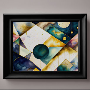 Poster Aquarelle Abstraite peinture géométrique Or 4:3