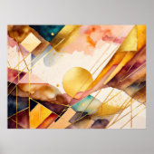 Poster Aquarelle Abstraite peinture géométrique Or 4:3 (Devant)