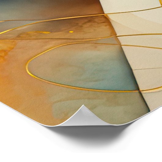 Poster Aquarelle Abstraite peinture géométrique Or 5:4 (Coin)