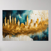 Poster Aquarelle Abstraite Peinture Gold Cityscape 3:2 (Devant)