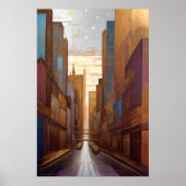 Poster Aquarelle Abstraite Peinture Gold Cityscape 3:2 (Devant)
